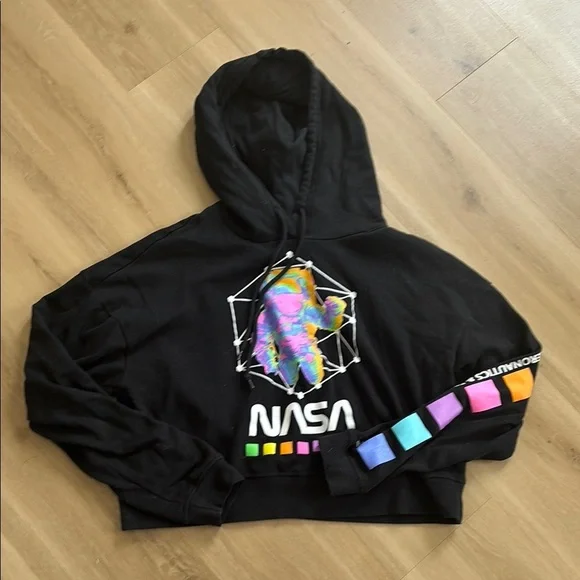 NASA Black Cropped Hoodie with Colorful Design - Picture 1 of 1